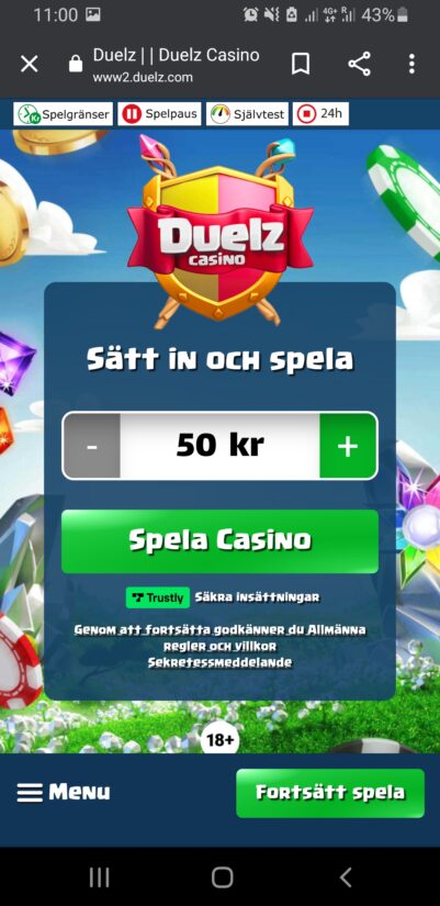 Duelz insättningsbelopp screenshot