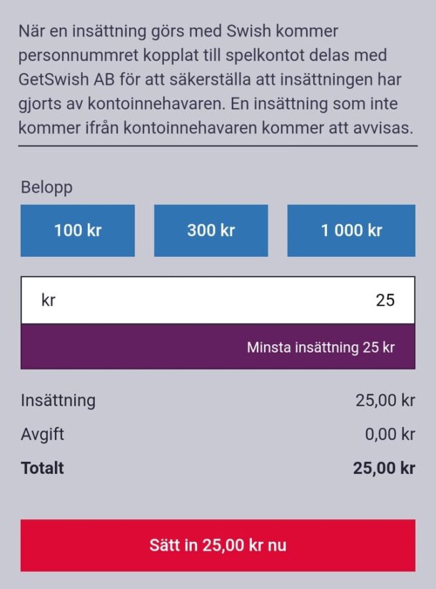 25 kr minsta insättning hos Maria casino