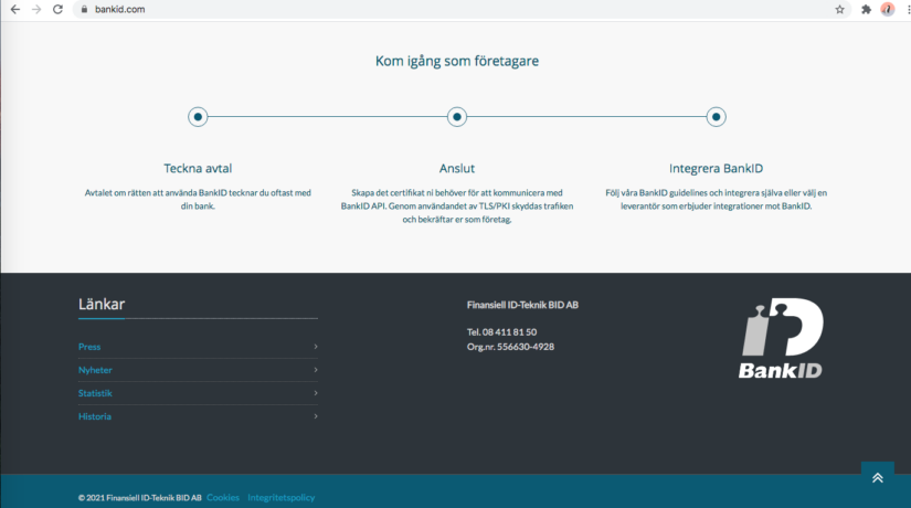 screenshot av bankids hemsida