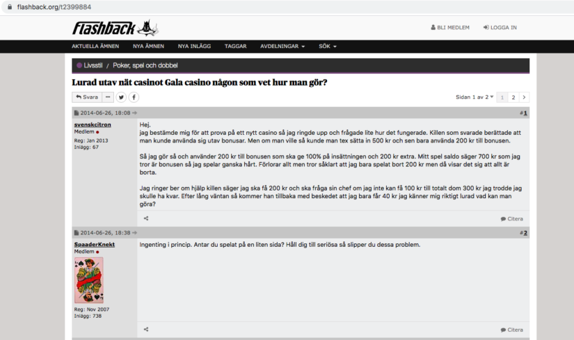 Diskussion om casinobonusar på Flashbacks forum